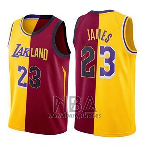 Camiseta Los Angeles Lakers Lebron James NO 23 Split 2018 Oro Rojo